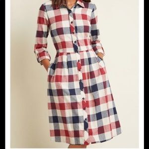ModCloth brand plaid shirt dress, size M
